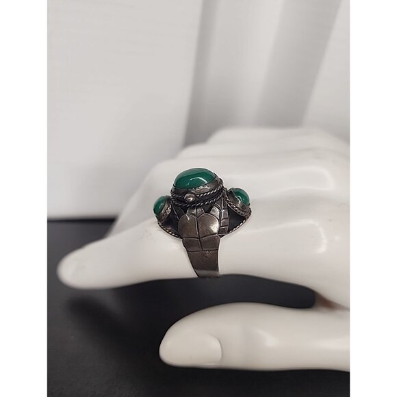TAXCO 925 Sterling Silver Green Onyx Adjustable Poison Secret Ring jade Vintage - Picture 1 of 10